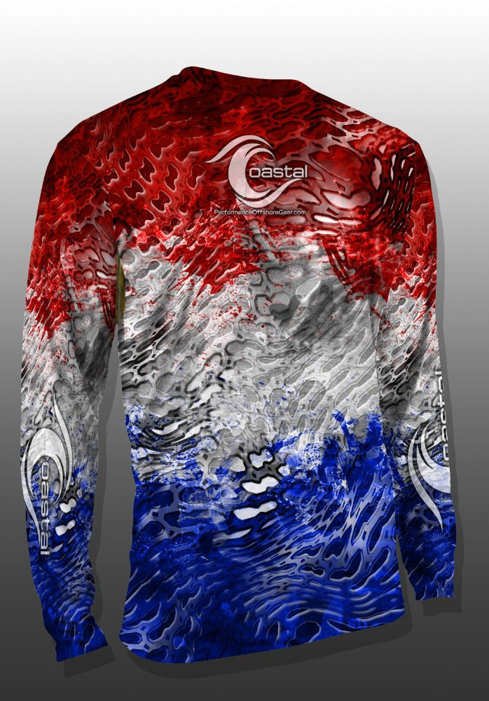 Coastal Red White & Blue Camo Performance Long Sleeve T-shirt