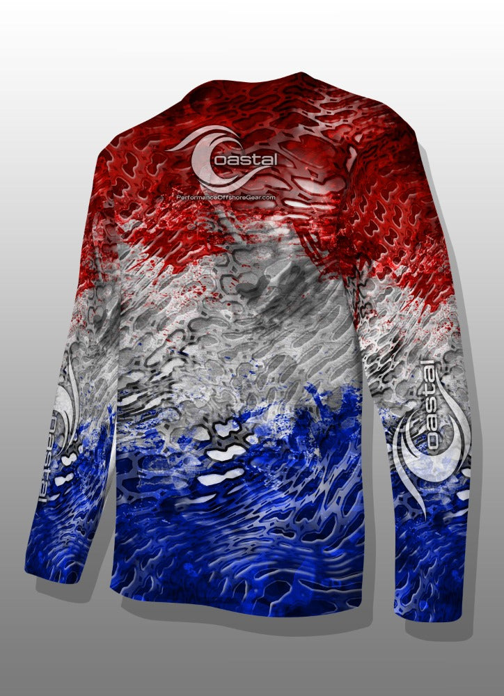 Coastal Red White & Blue Camo Performance Long Sleeve T-shirt